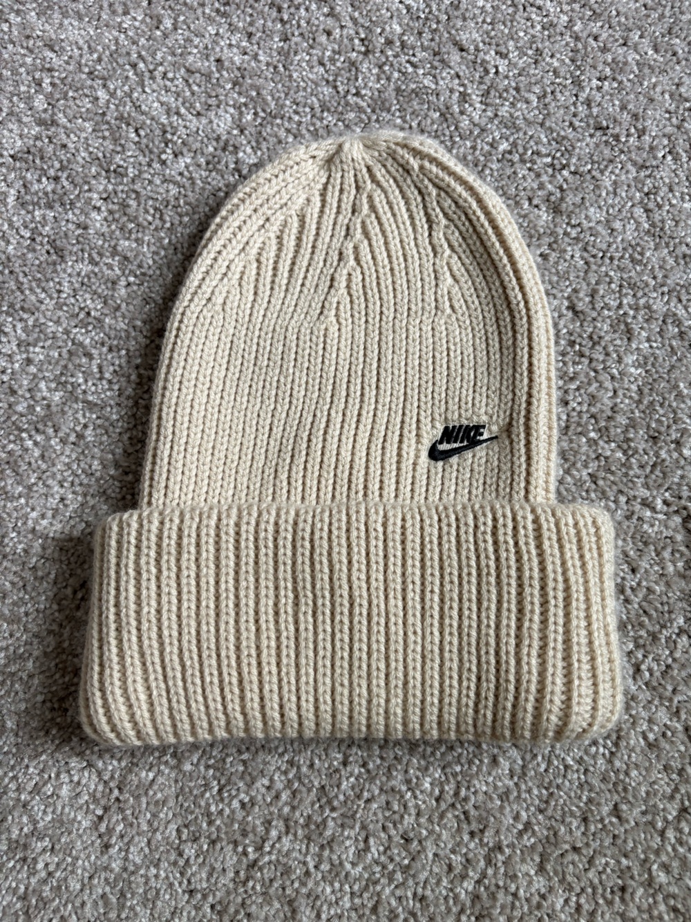 Nike Cream Ribbed Knit Crewneck Beanie